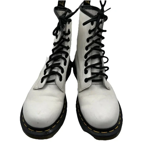 Dr. Martens 1460 White Leather Boots Women's 7 Lace-Up Combat Boots - Picture 6 of 11